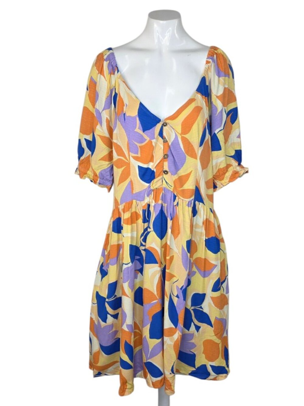 Fat Face Aiden Stencil Floral Dress,Smocked Back, Button Front, Scoop Neck, 12